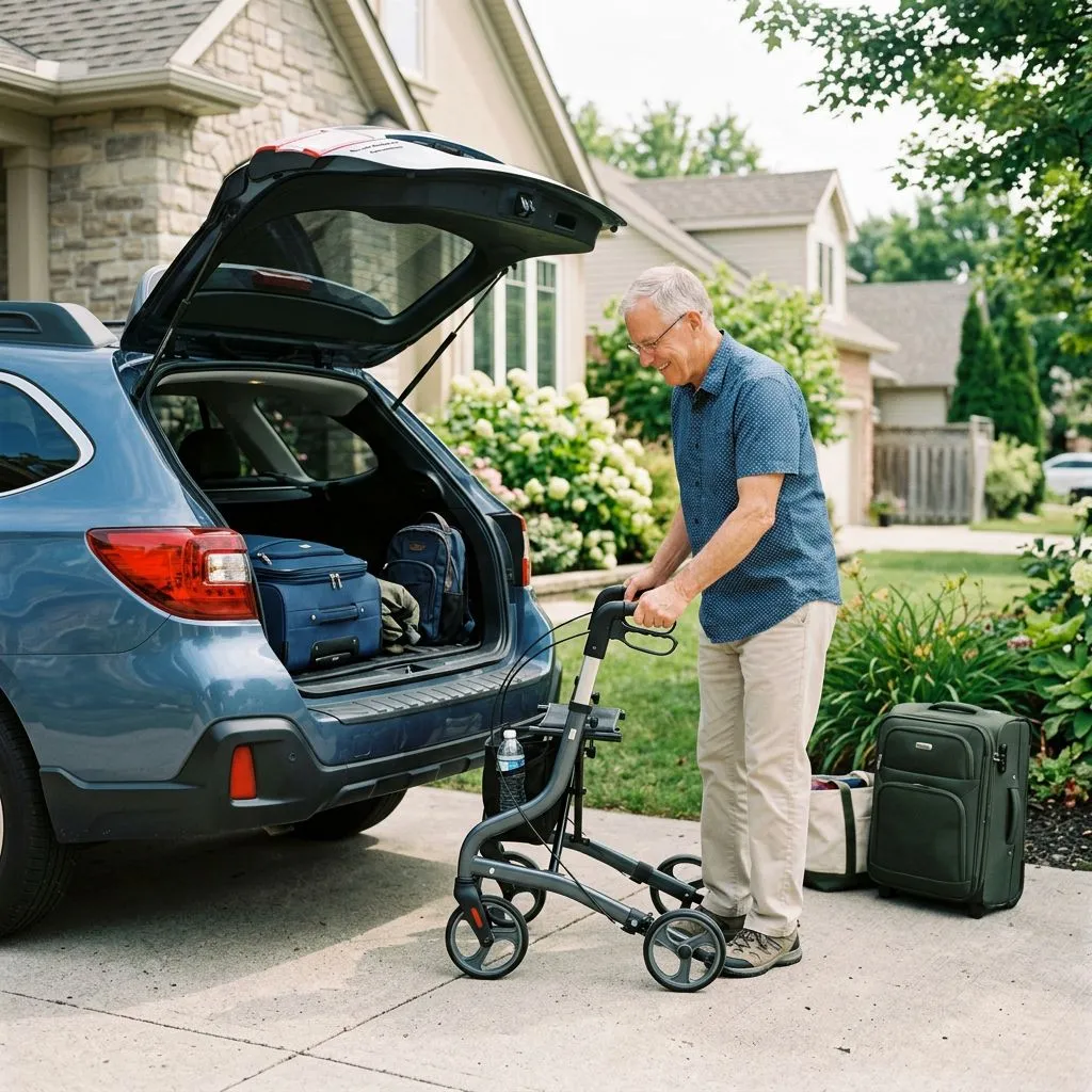 Traveling With a Rollator Walker: Car Trunks, Folding Size, and Airplane Rules