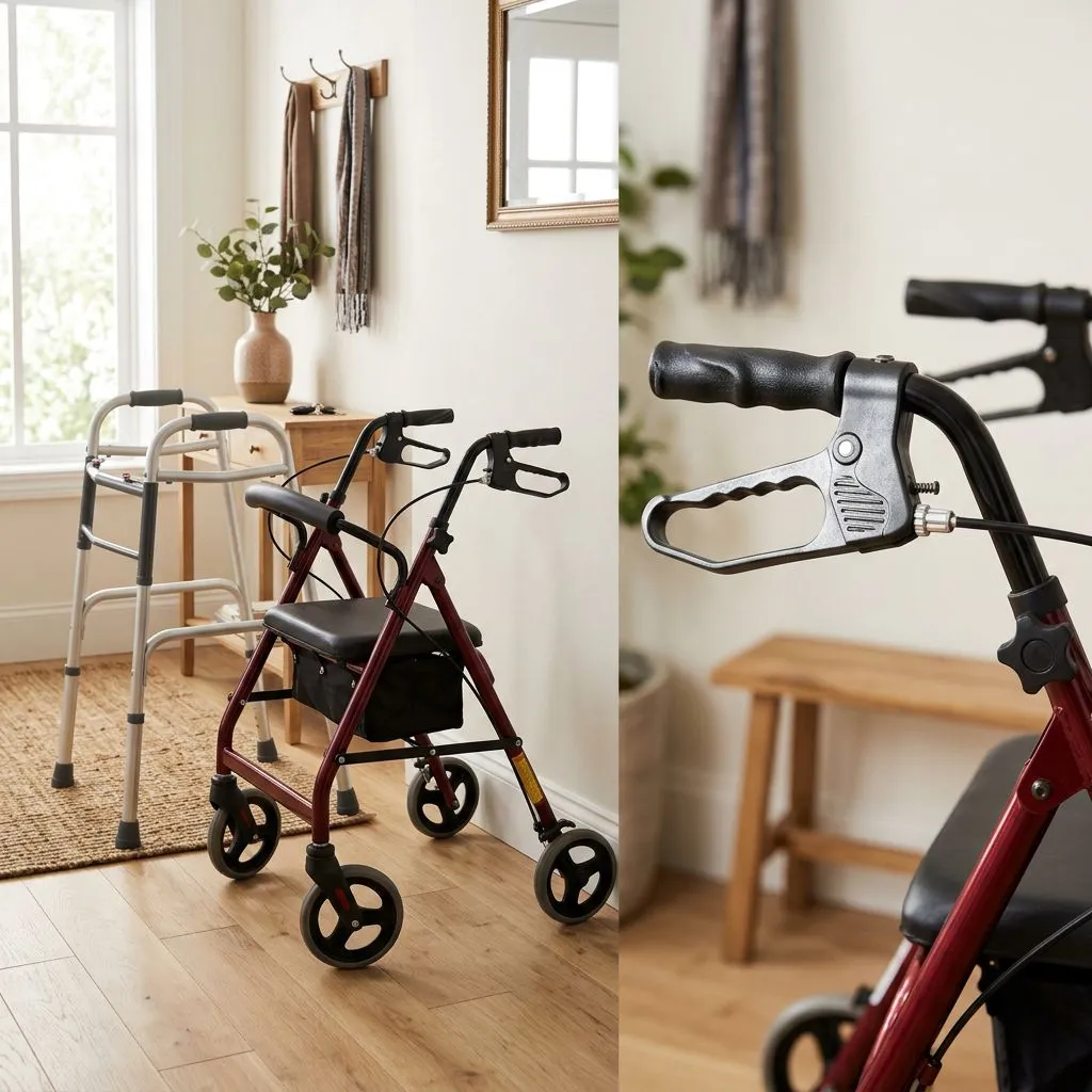 Hand Brakes, Push-Down Brakes, or No Brakes: Walker and Rollator Braking Options Explained